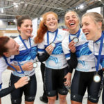 Racquel Sheath, Michaela Drummond, Kirstie James, Bryony Botha and Rushlee Buchanan during the New Zealand Oceania Track Championships on November 20, 2017 in Cambridge, New Zealand. Mandatory Credit: Dianne Manson